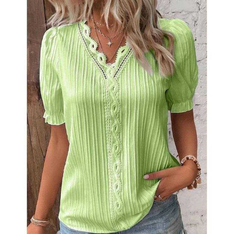 Europäisch-Amerikanischer Stil Sommer Damen Mode Urlaub Neu Hohl Kurzarm Hemd