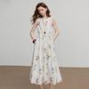 Chuyu Women's Resort Floral Print Round Neck Midi Dress