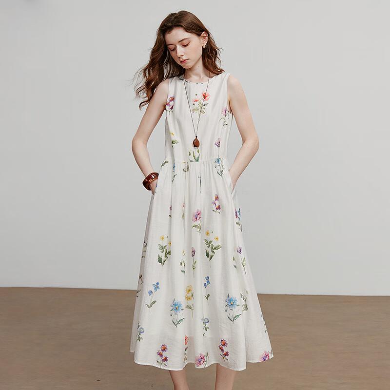 Chuyu Women's Resort Floral Print Round Neck Midi Dress