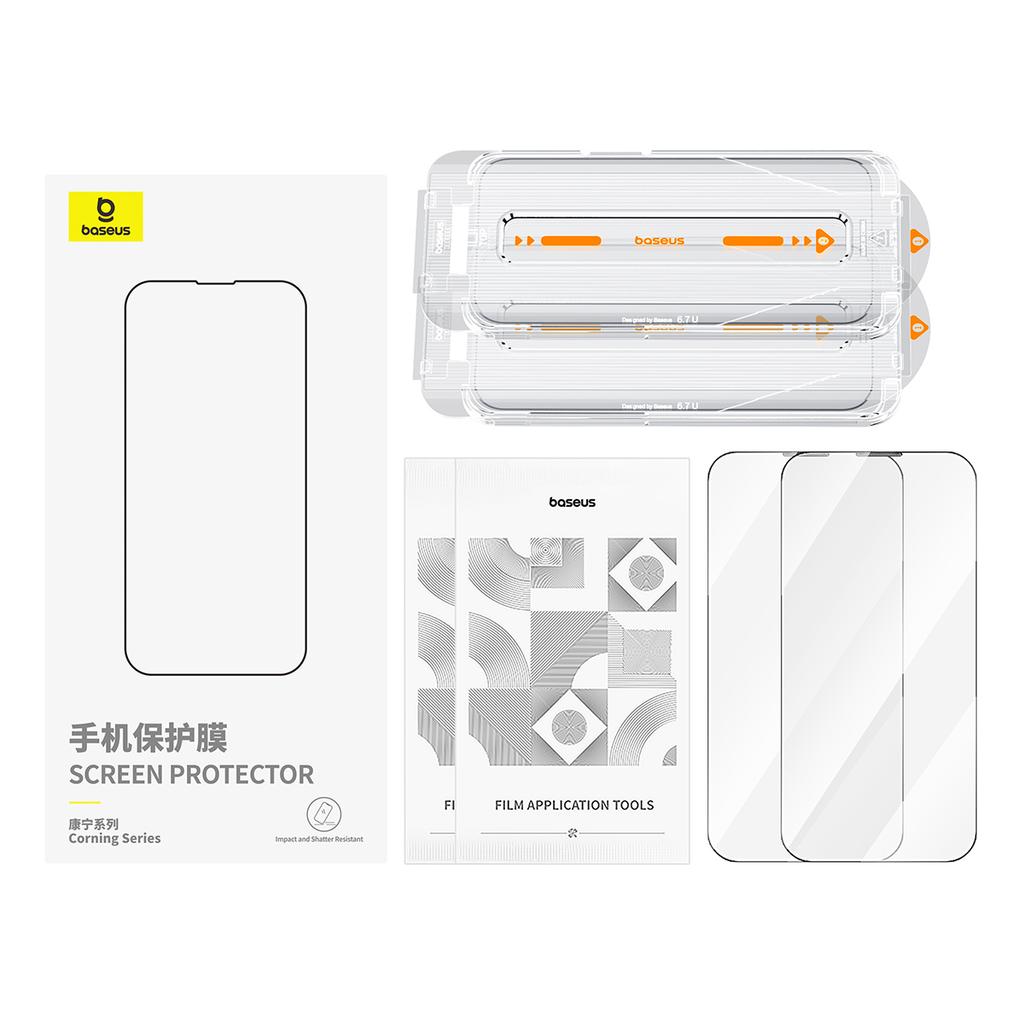 BASEUS Corning Series 2Pcs for iPhone 16 Pro HD Full Screen Protector Corning Gorilla Glass Film (With Dust Filter)