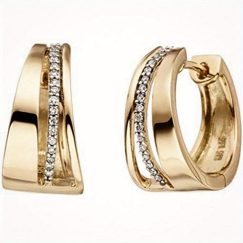 Synthetic Zirconia Golden Plated Geometry Hoop Earring for Women's Classic Exquisite Banquet Wedding Jewelry Accessories