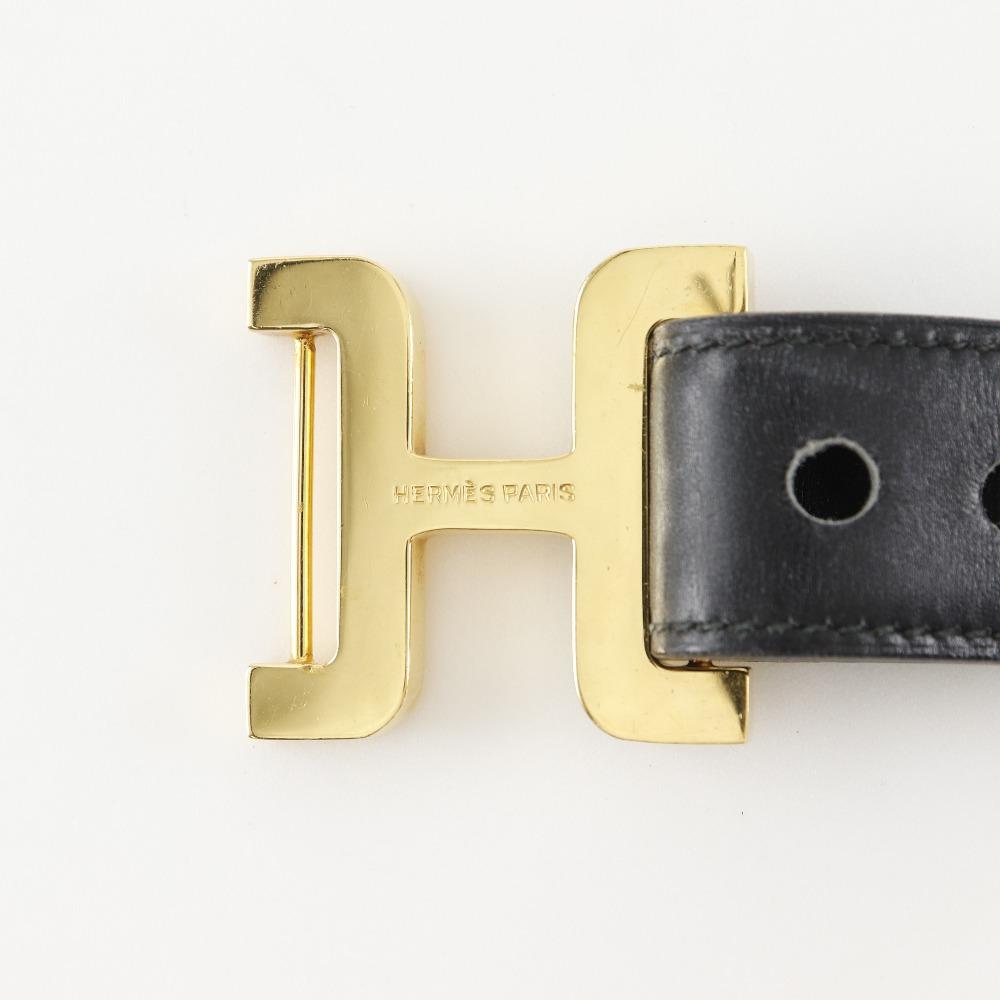 Hermes H Belt Belt Vintage Black Calfskin/Plated Gold Women Used