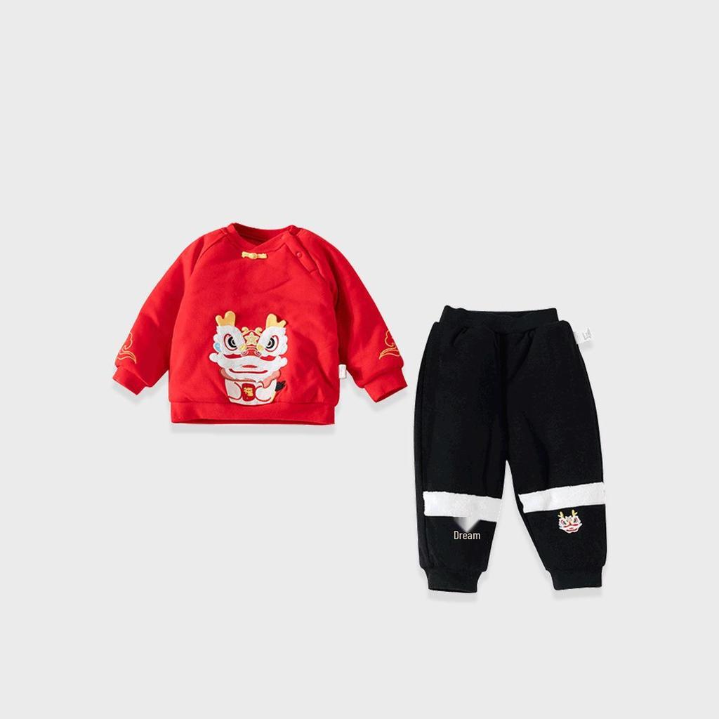 Infant Winter Two-Piece Set: Warm, Padded, New Chinese Style Pullover for Toddlers' New Year Celebration