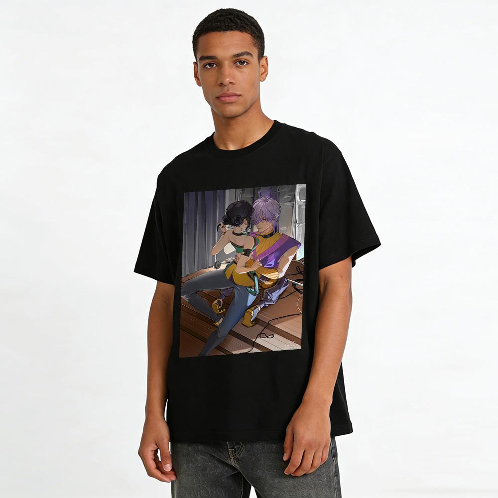 Anime Koppel Print T-shirt Unisex Losse Pasvorm Top Trendy Niche Anime Fans Casual Kleding Puur katoen T-shirt