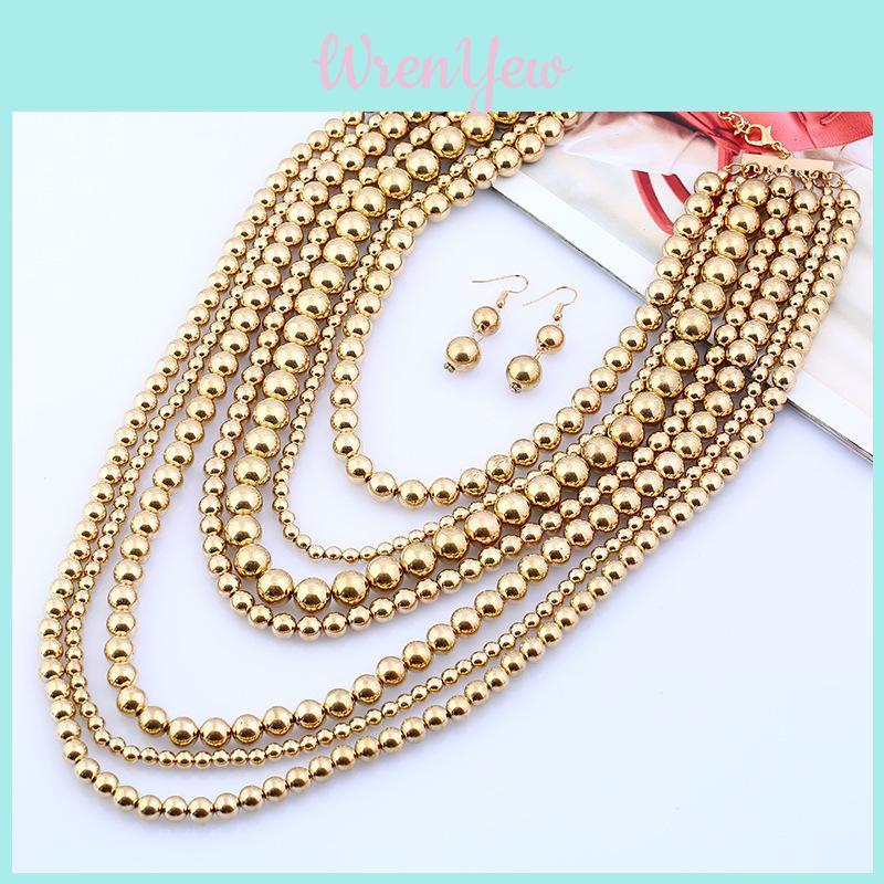 Geometric Multi Layer Gold Beaded Necklace For Women Fashion Trend Spring