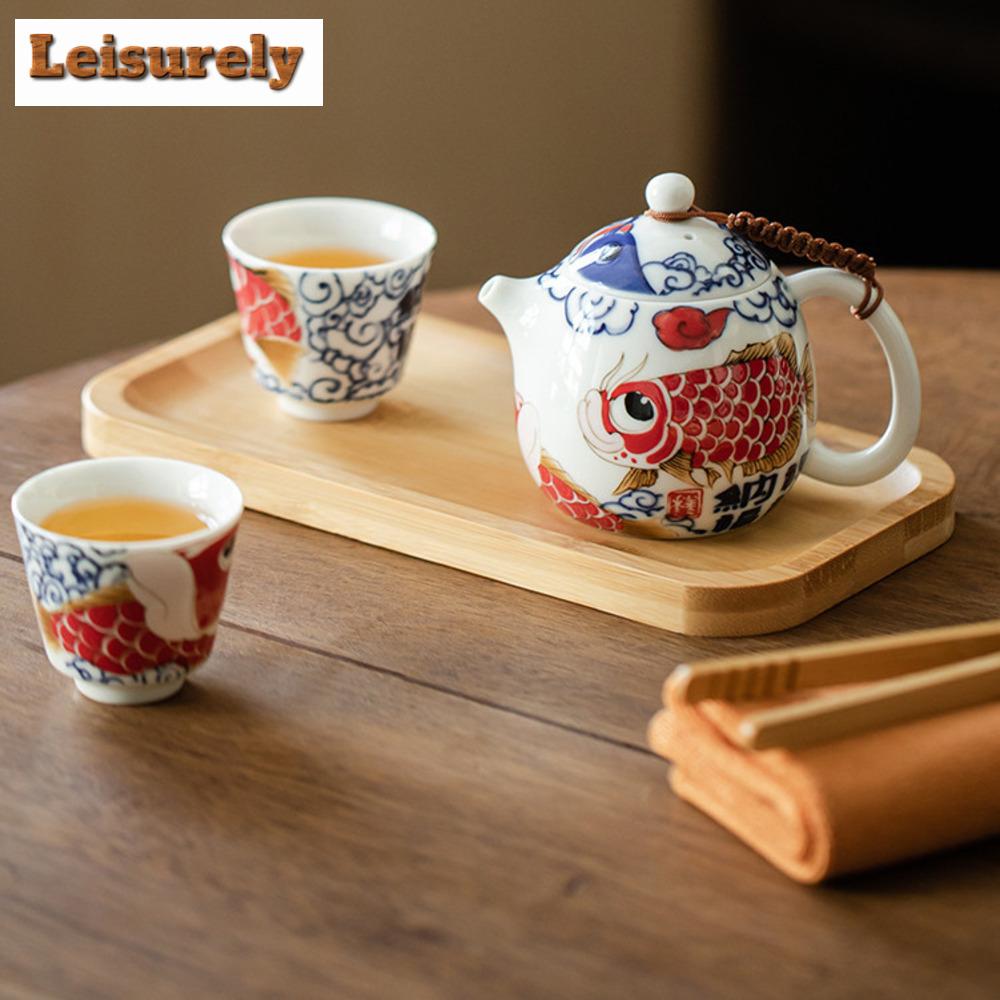 Chinese Dargon Fish Tea Set Kit Luxury Tea Set Complete Set 1 Pot 2 Cups Tea Maker Travel Tea Set Portable Camping Organizer