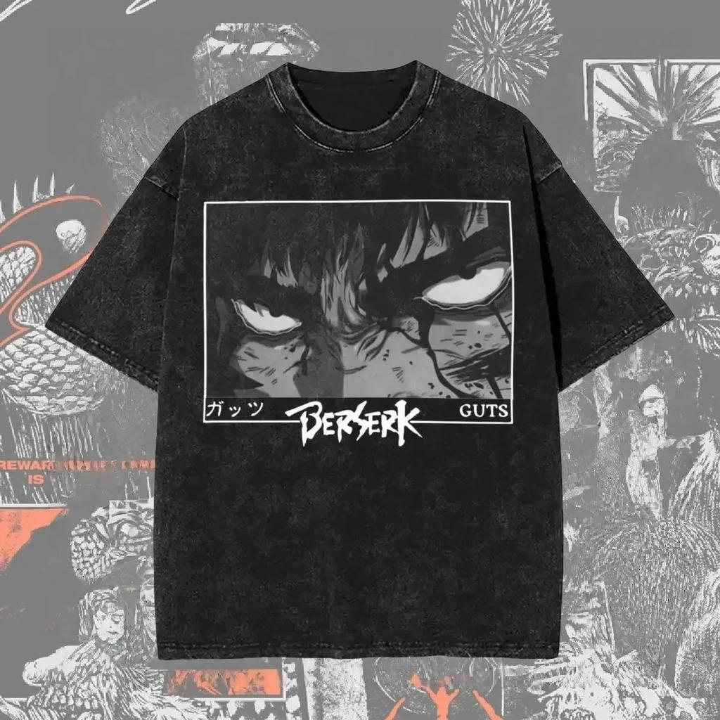 Berserk Guts "Dragonslayer & Hand of God" Vintage Washed Oversized Black T-Shirt | Dark Fantasy Manga Fan Unisex Streetwear Tee