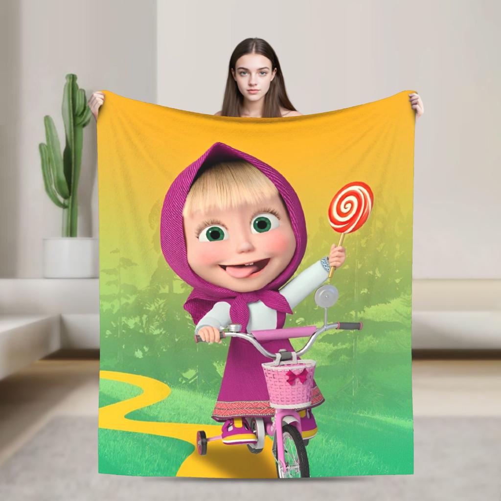 Cute Cartoon M-Masha And Bear Fleece Throw Blanket Blanket for Home Outdoor Soft Bedroom Quilt,
