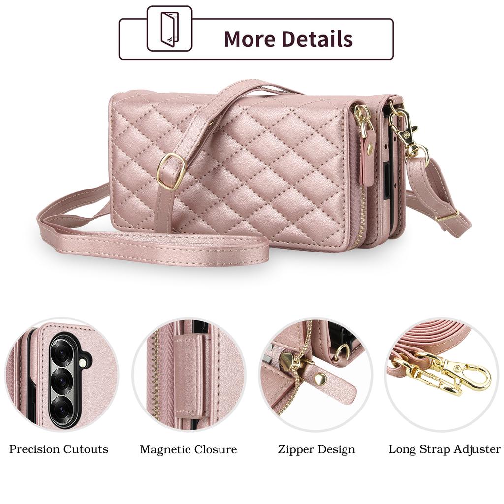Fashion Elegant Crossbody Wallet Cards Solt Leather Case for Samsung Z Fold 3 4 5 6 7 Book Kickstand Shockproof Skin Feel Cover