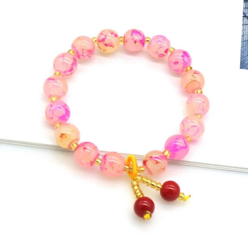 Korean Exquisite Glass Beaded Elastic Bracelets for Women Fashion Paint Cracked Beads Elastic Adjustable Bracelet Jewelry Gifts