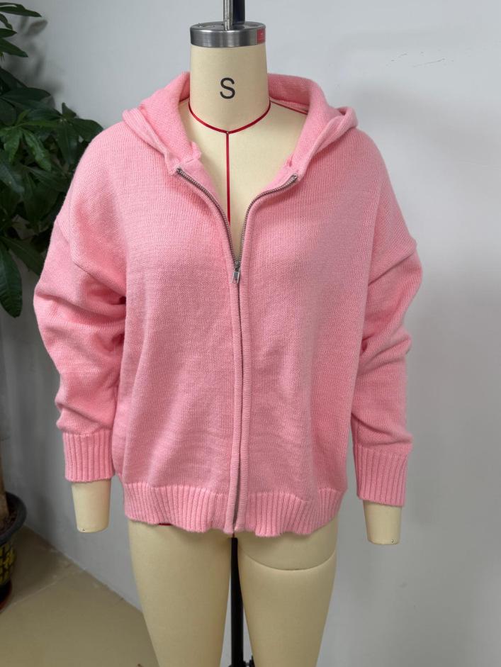 2026 Europese & Amerikaanse Dames Rits Gebreide Hoodie Vest Trui - Nieuwe Herfst/Winter Casual Effen Kleur Mode