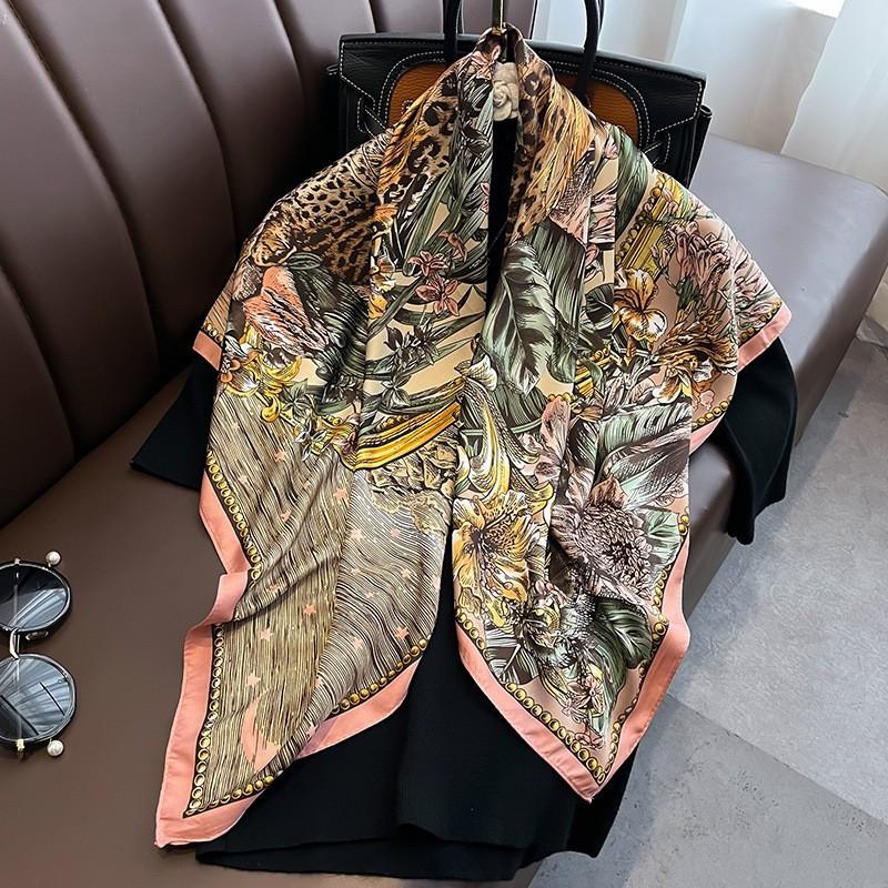 Spring and Autumn New Fashion 91 Square Scarf Women's Silk Scarf Foreign Style Shawl Neck Protection External Decorative Scarf Scarf