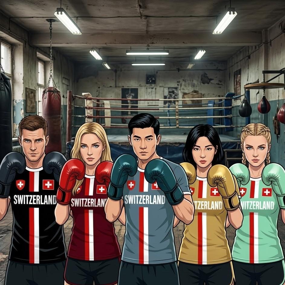 Switzerland Swiss Tshirt MMA Boxing Muay Thai National Flag Training Print 3D Round Neck Quick Dry Short Sleeve Unisex Women Men Fitness Workout Sport