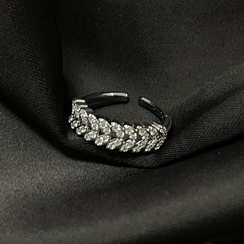 Cuban Chain Inlaid Zircon Full Diamond Open Ring Light Luxury High Sense Pair Ring Niche Design Stacked Ring