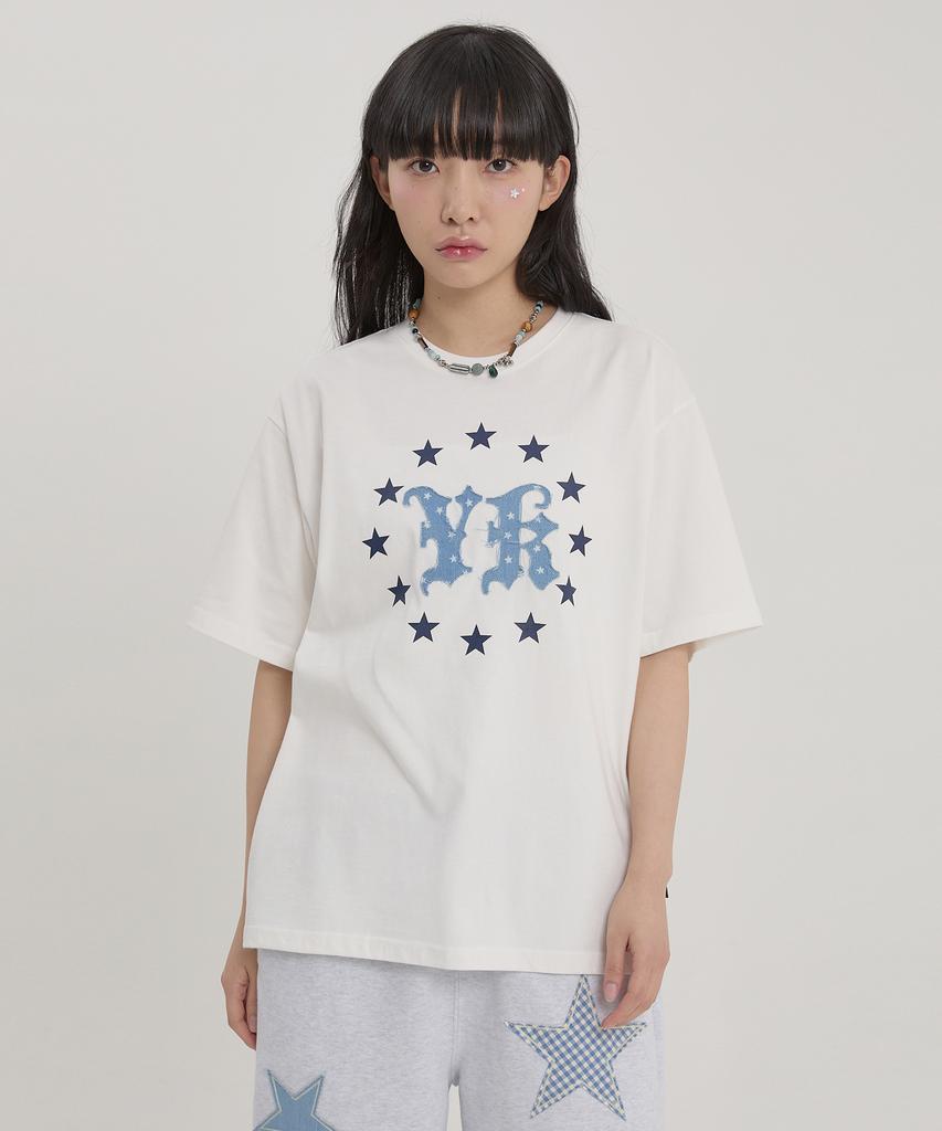 WAIKEI Yk Star Applique Short Sleeve T-Shirt White
