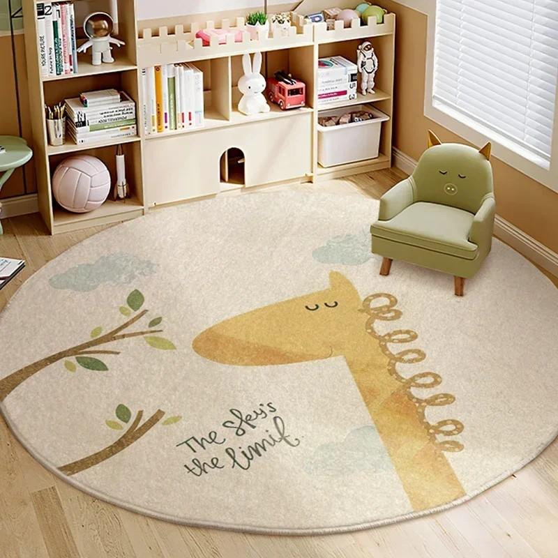 Round Short Plush Carpet Early Education Cartoon Children's Room Mat Play Area Floor Mat INS Style Mother and Baby Decor
