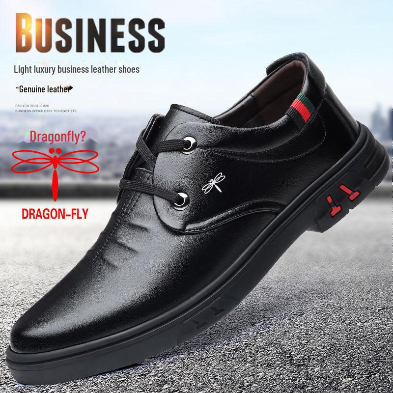 

[Dragonfly] Men s Soft Cowhide Leather Lace-Up Casual Shoes with Optional Velvet Lining. 38 чёрный
