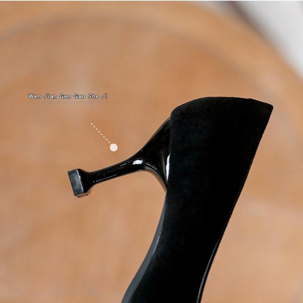 2025 New Spring Autumn Women's French High Heels - Pointed Toe Stiletto Low Heel, Elegant Black Bowknot Single Shoes XCY-6688-5