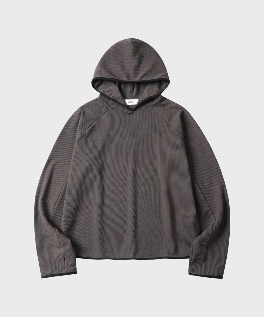 Ribbed Hooded Long Sleeve T-Shirt [Charcoal]