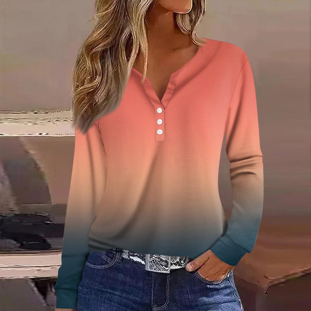 Women's T Shirt Tee Button Long Sleeve Daily Weekend Fashion Basic V- Neck Regular Top