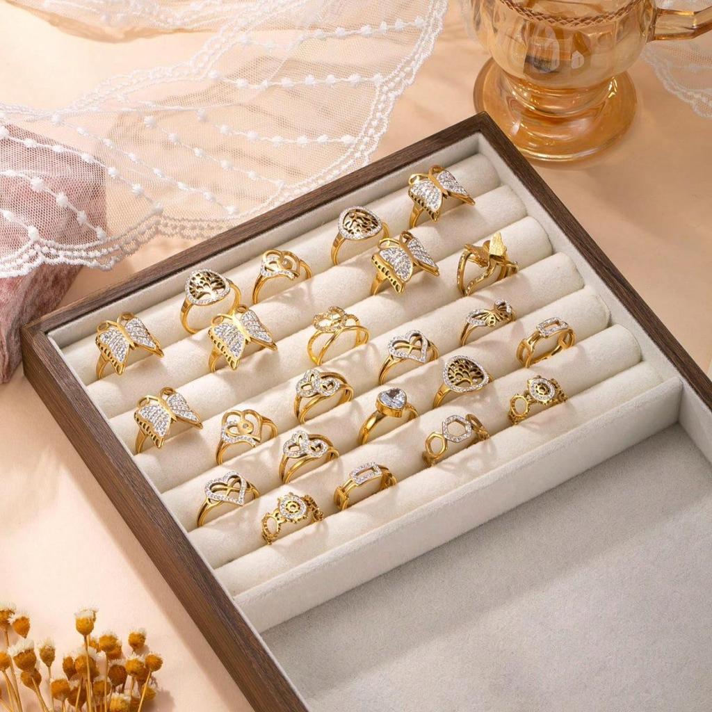 Fashionable Stainless Steel Women's Ring Set - Various Styles (6/8/10/12/16 Pieces)
