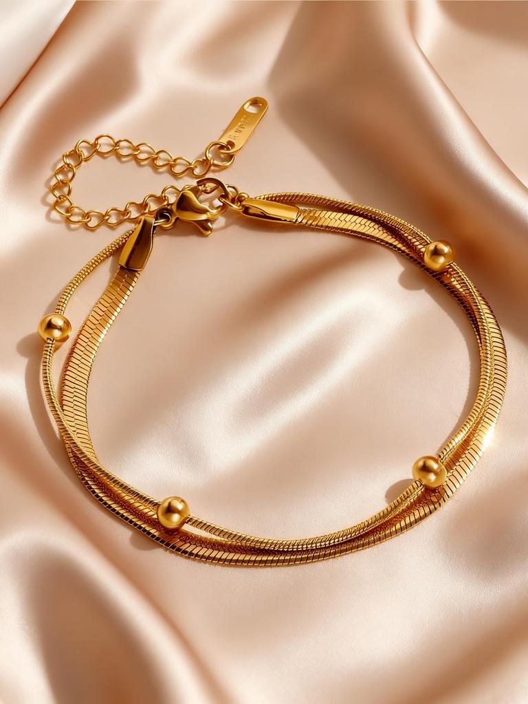 Fashion Boho Double Layer Anklets for Women Stainless Steel Beads Chain Ankle Bracelets Summer Beach Foot Jewelry Accessories