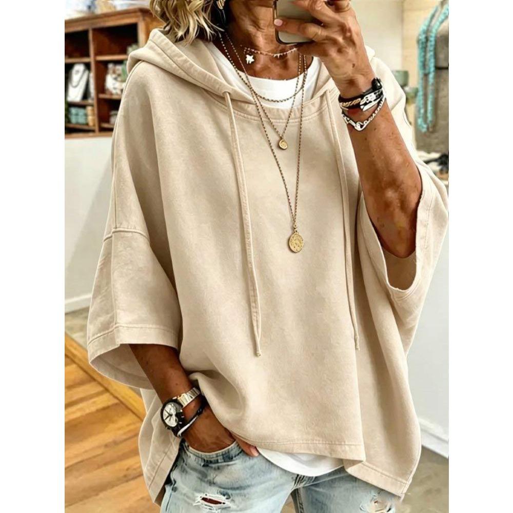 Women Solid Drawstring Hoodie, All-match Sports Pullover Top for Autumn Winter