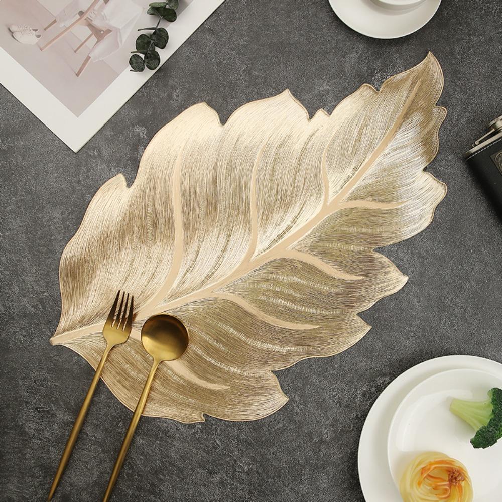 Gold Leaf Placemat Heat Resistant Waterproof Coaster Dining Mat Washable Wipeable Table Runner Dinner Table Decoration