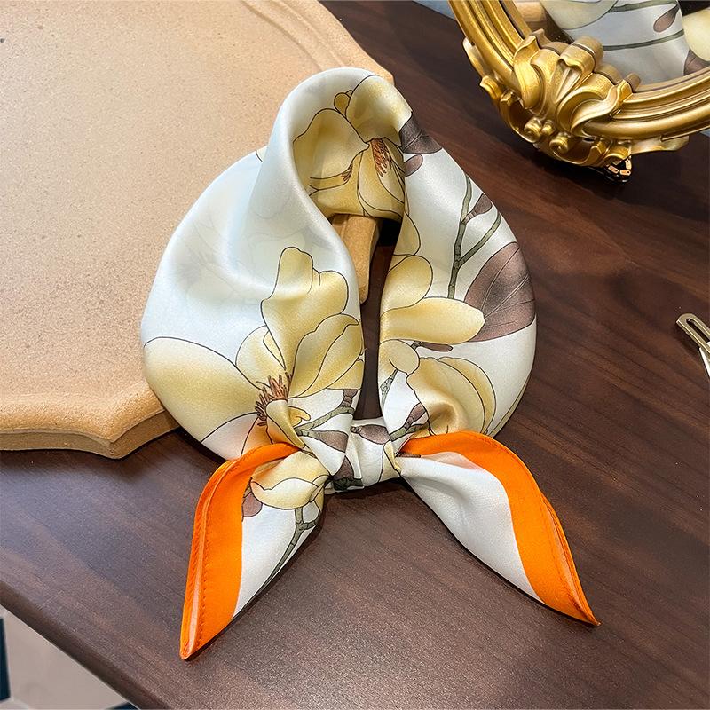 111% Mulberry Silk Scarf Women's New Temperament Elegant Magnolia Silk Square Scarf High Sense Versatile 11 Small Square Scarf