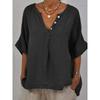Spring New Women's Casual Mid Sleeved Cotton Linen Solid Color Shirt
