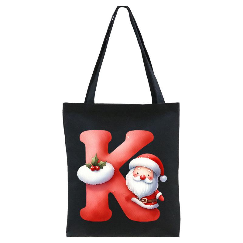 English letters A-Z Christmas number print student casual canvas tote bag