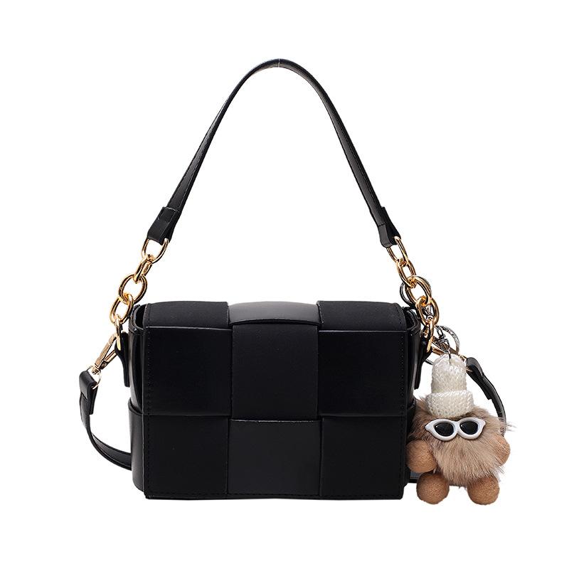 

Handmade small square bag New trendy fashion versatile ins high-end shoulder messenger bag чёрный