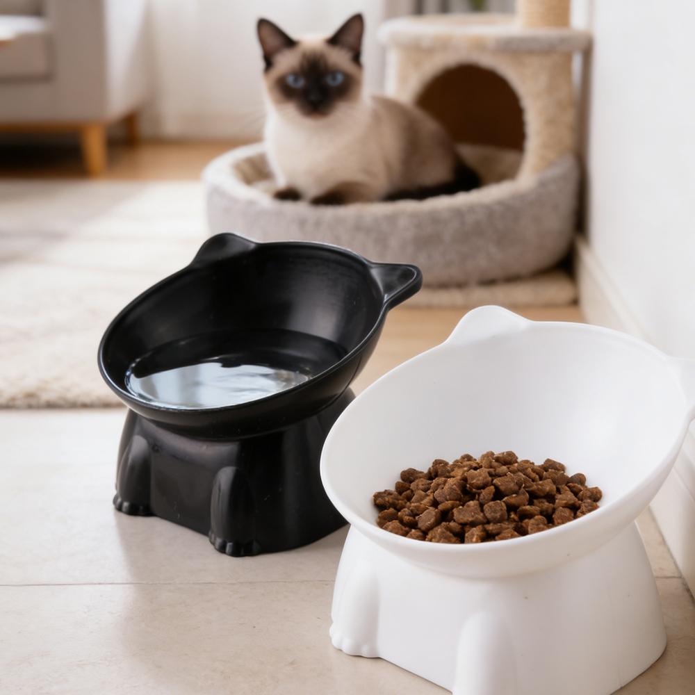 New Elevated Cat Bowls Stress Free Feeder and Waterer with Base Anti-Vomiting Tilted Raised Nonslip No Spill Dropship Pet Bowls