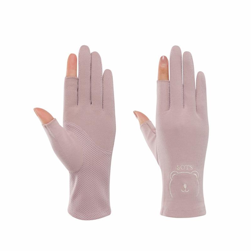 Summer Sunscreen Gloves Women's Thin Spring and Autumn Driving Cycling UV-proof Breathable Non-slip Two-finger Gloves