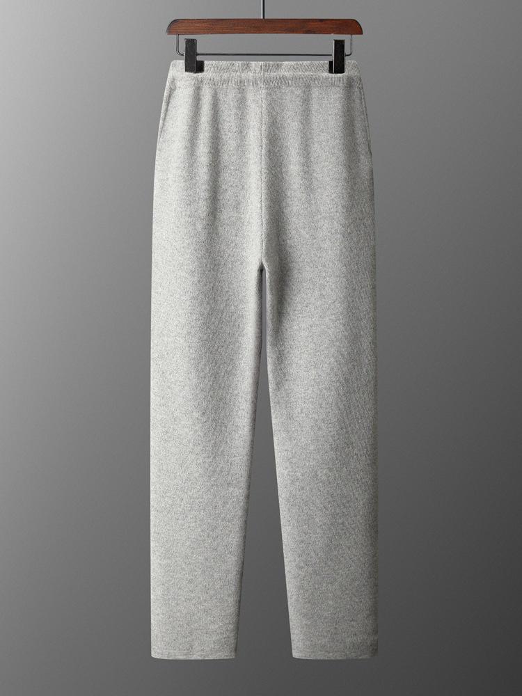 Men's Cashmere Trousers: Versatile, Four-Way Stretch, Trendy Loose Fit, Split Hem, Solid Color for Autumn and Winter.