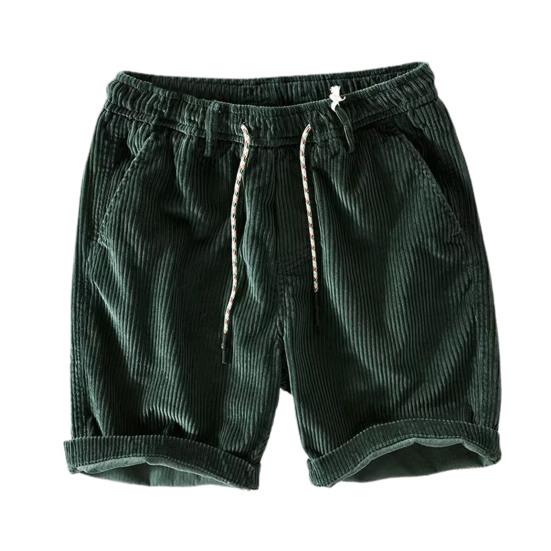 Sommershorts for menn Elastisk midje Justerbar snøring Uformelle shorts med lommer Ensfarge Corduroy strandshorts med brede ben