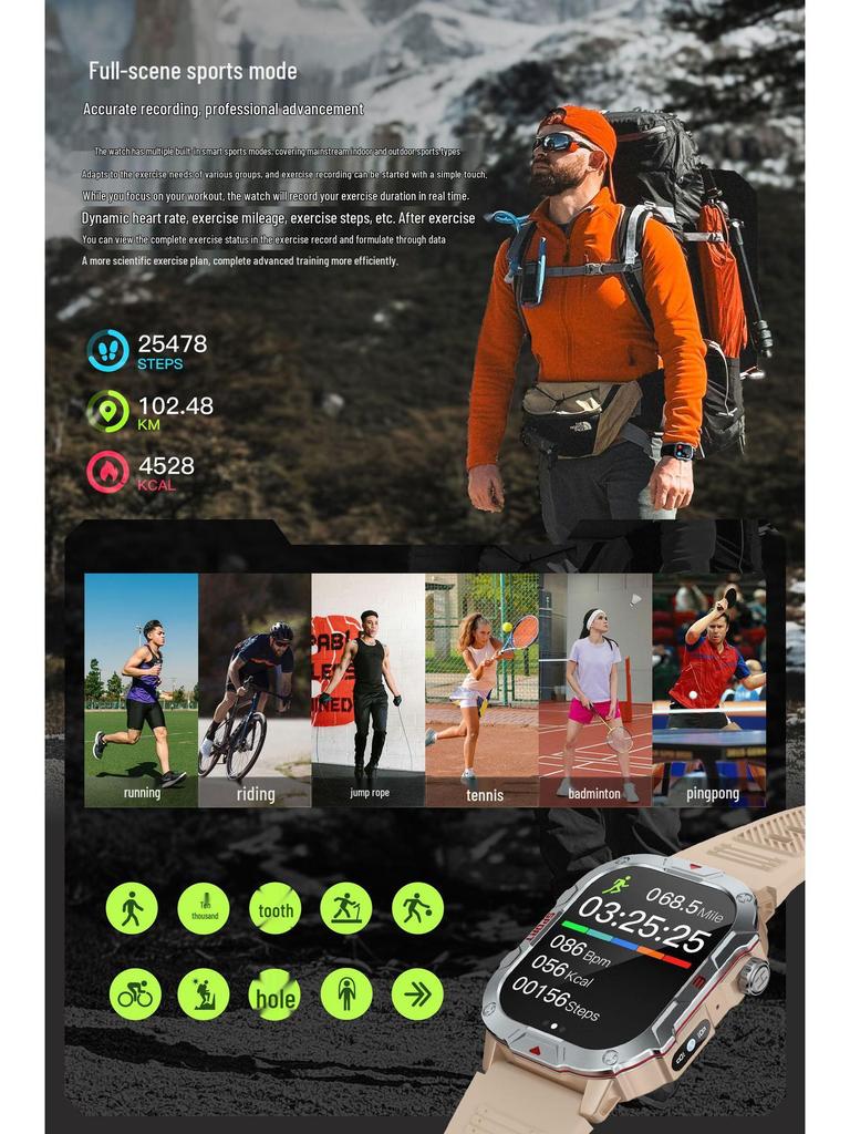 QX11 Smart Watch: Rugged Outdoor Design with Bluetooth Calling, Heart Rate, and Blood Pressure Monitoring for Men’s Sports
