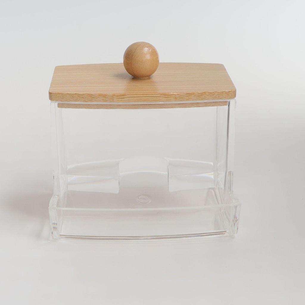 4-Piece Bathroom Set: Transparent Press-Down Soap Bottle, Toothbrush Holder, Bamboo Lid Cotton Swab Box, and Acrylic Cotton Ball Jar