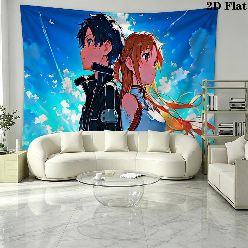 Sword Art Online Wall Tapestry Aesthetic Wall Hanging Printed Fabric Blanket Decorative Tapestries for Bedroom Living Room Home Decor