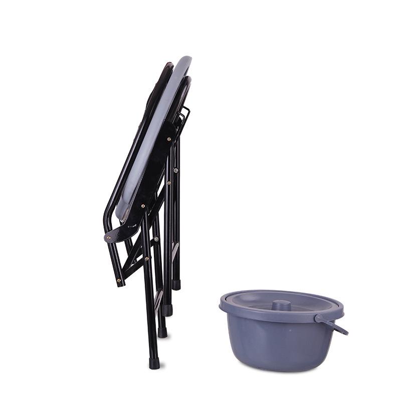 Black High Back Folding Commode Chair for Pregnant Women and Elderly