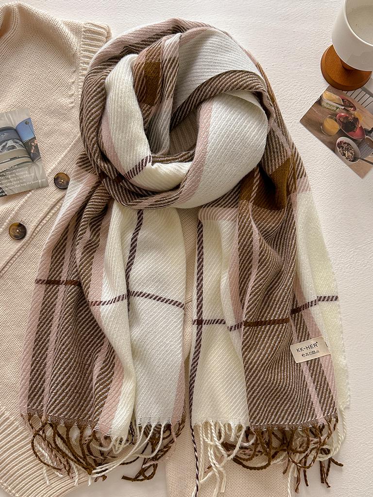 Plaid Long Scarf Winter Warm Imitation Cashmere Women Pashmina Foulard Bandana Scarves Female Luxury Hijab Tassel Shawl Wraps