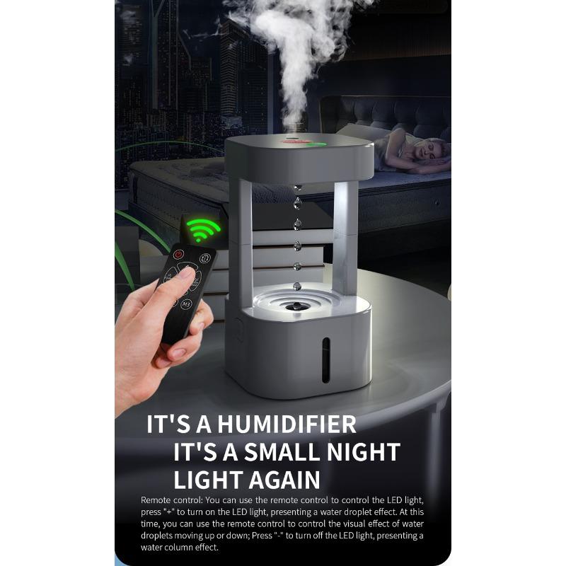Anti-Gravity Water Drop Backflow Humidifier, Ultrasonic Mist Maker with Remote Control & RGB LED Color Night Light