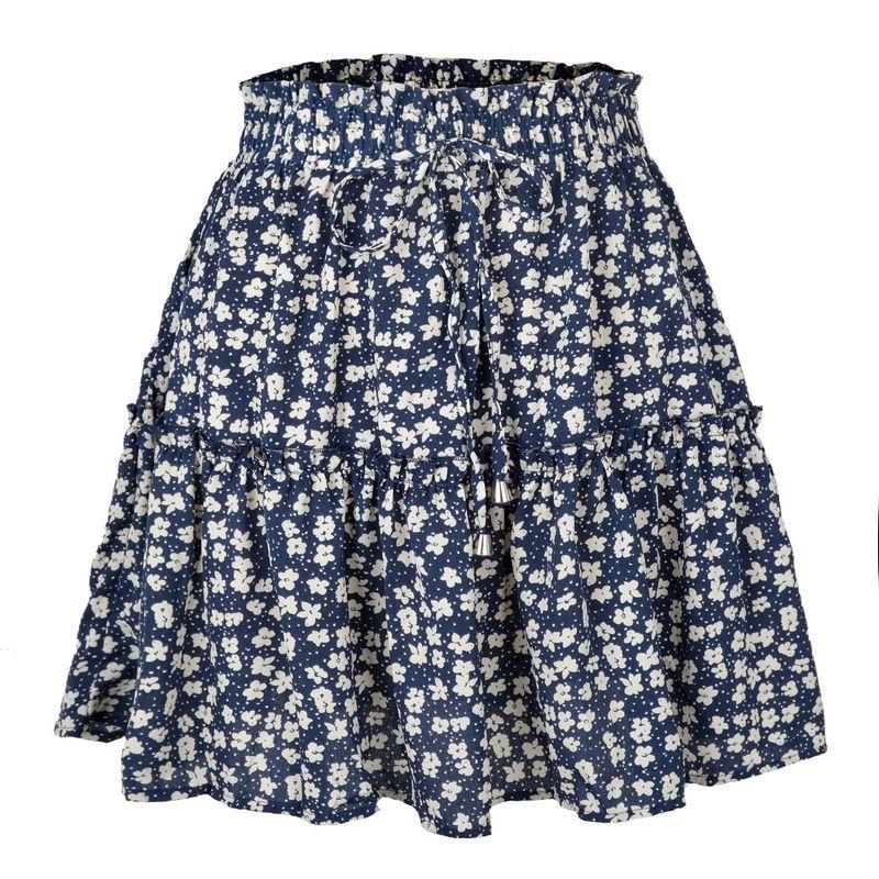 

Printed Elastic Waistband Tied Skirt Women s Print Elastic Waistband Lace-up Skirt Navy blue L