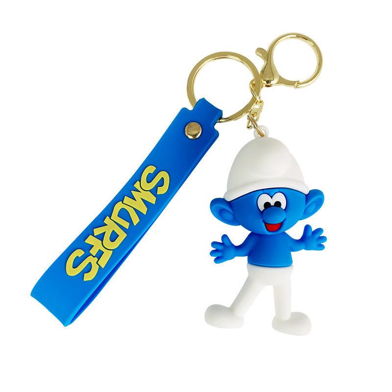 Adorable Smurfs Silicone Keychain Cute Cartoon Blue Papa Keyring Bag Charm