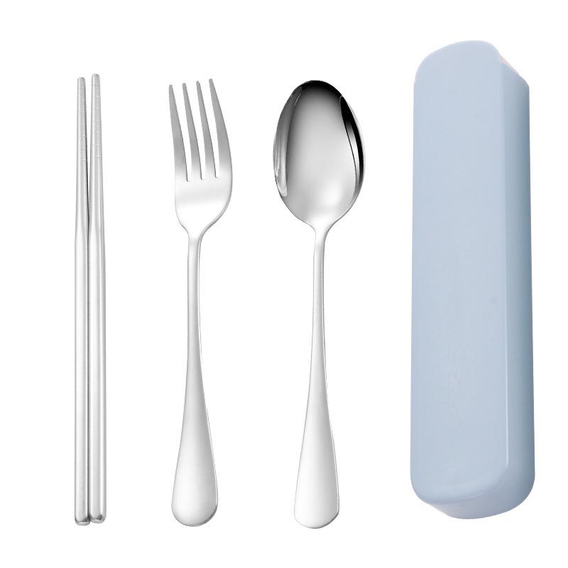 4Pcs/Set Portable Travel Tableware Set Stainless Steel Dinnerware With Box Kitchen Fork Spoon Dinner Set For Kid School Cutlery