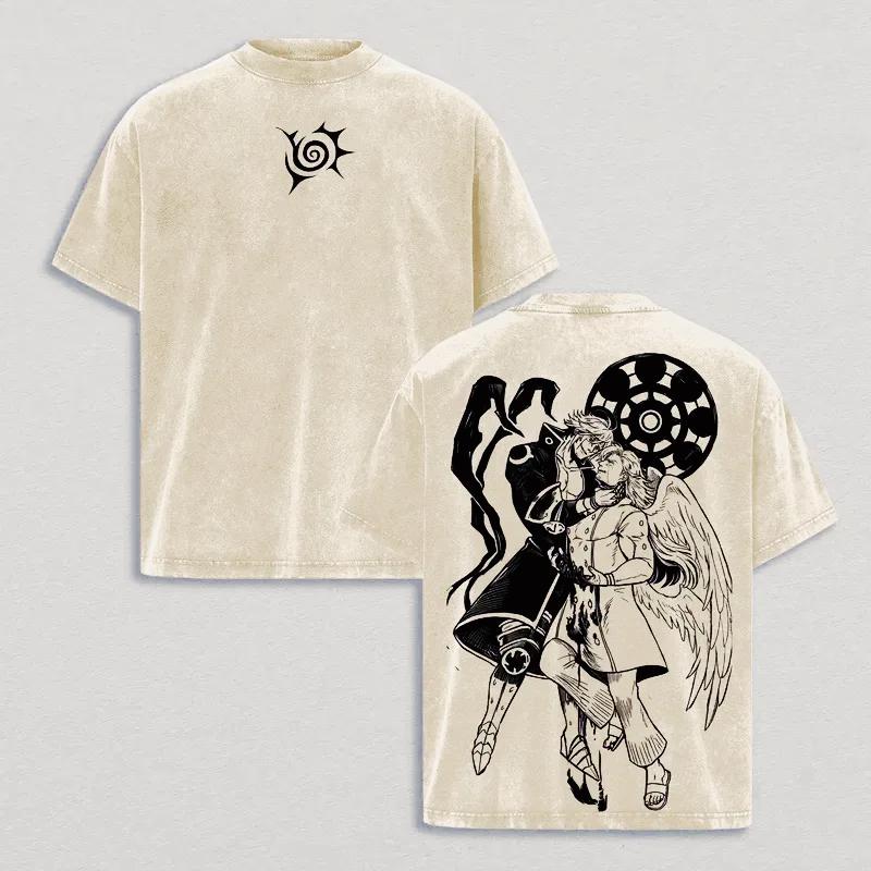 The Seven Deadly Sins Anime T-shirt Vintage Washed Oversized T Shirt Men Women Clothing Summer Short Sleeve Cotton Tees Tops XXL бежевый 1700₽