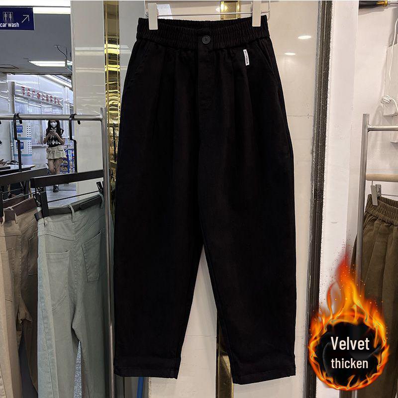 Pantaloni Harem de Damă Stil Coreean Căptușiți cu Fleece - Toamnă/Iarnă, Versatili, la Modă, Largi, Subțiază, Pantaloni Lungi Casual Îngroșați.