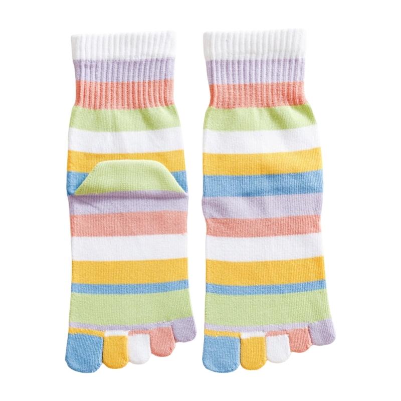Calzini a strisce arcobaleno a tubo medio per donne e ragazze, casual, traspiranti, a cinque dita separate, per corsa e sport