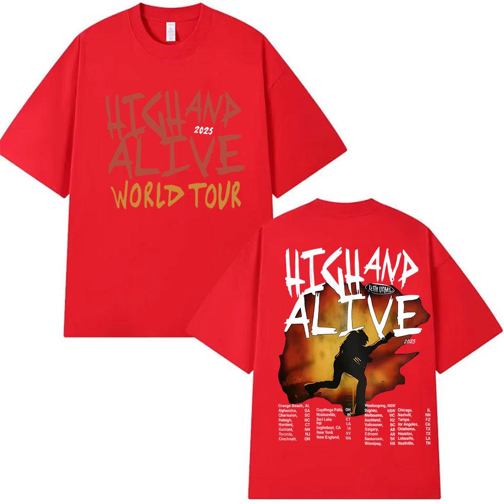 2026 Vintage Keith Urban High and Alive World Tour Tshirt Mens Hip Hop Gothic Cotton Short Sleeve Fans Gift Streetwear