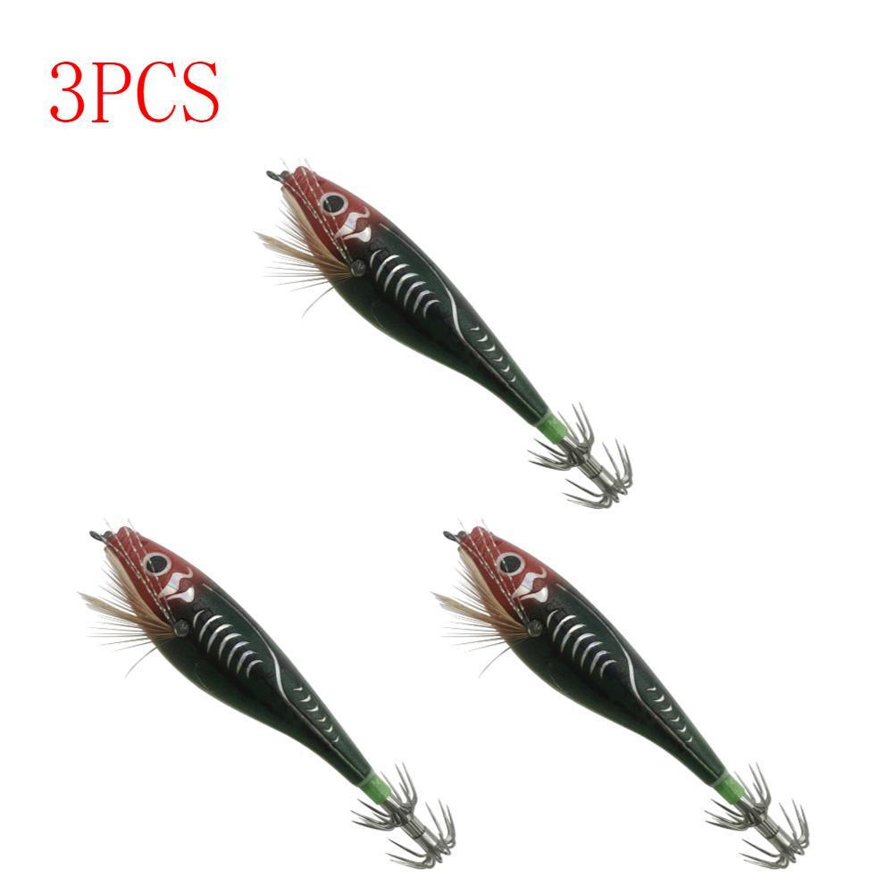 3 To 1 PCS Shrimp Fishing Bait Squid Fish Hook Wooden Octopus Fishing Bait Cuttlefish Artificial Fishing Bait Hard Bait Swinging Fishing Gear